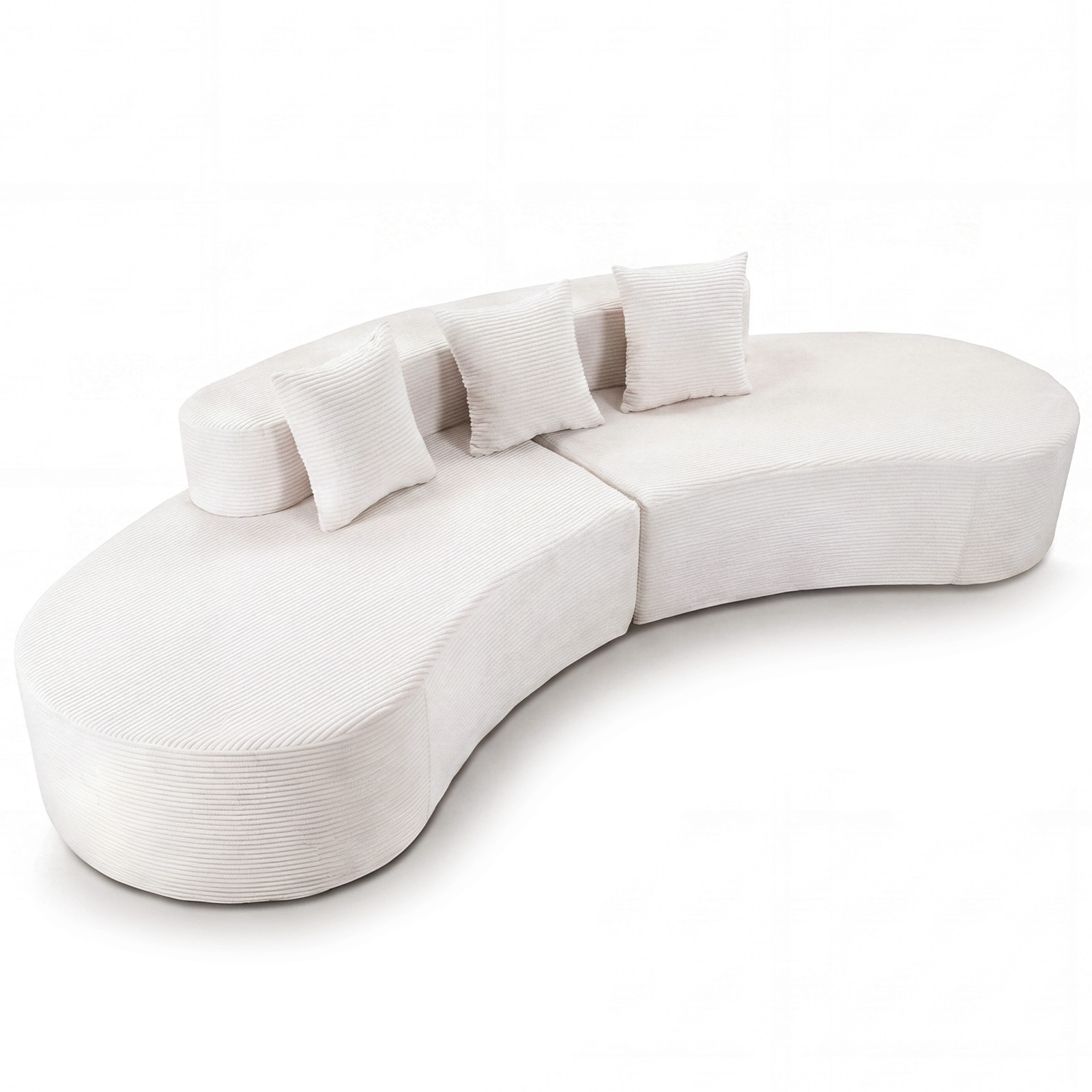 Sofá Curvado 5 Plazas Modular Funda Pana Lavable Relleno Esponja Alta Densidad 3 Almohadas Base Antideslizante sin Montaje para Salón Beige Costway