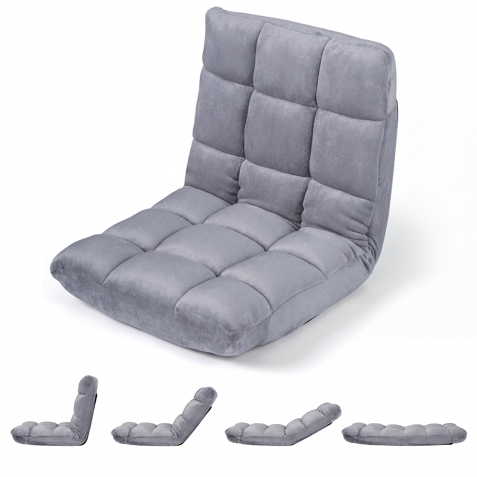 Costway Sofá Suelo Plegable Respaldo 14 Posiciones Relleno Esponja Suave para Meditación Lectura Yoga Carga 160kg 98,5cm Gris