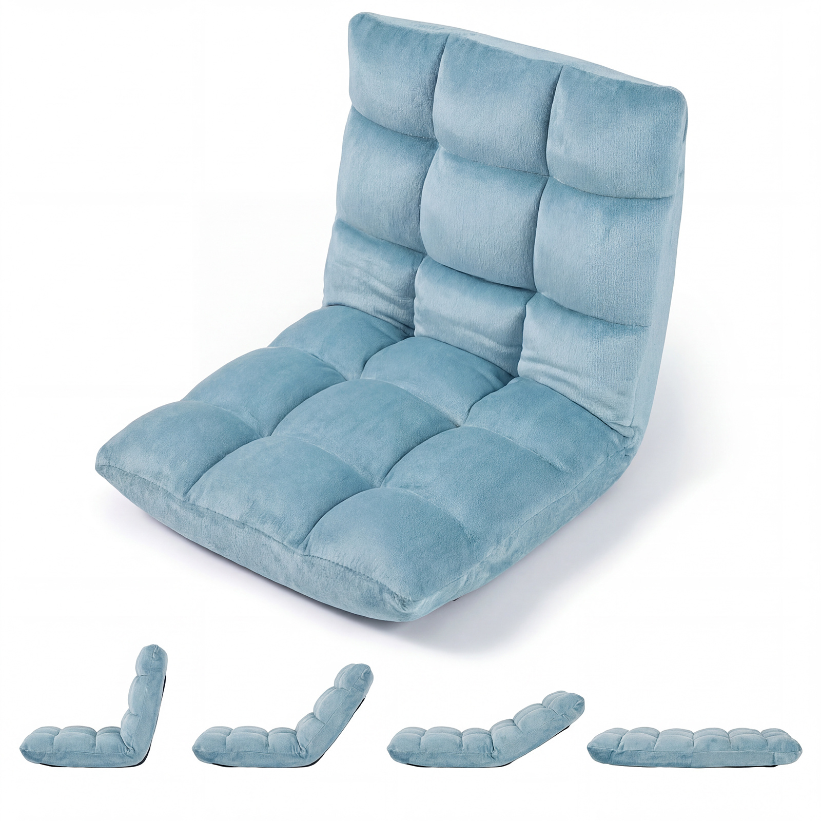 Costway Sofá Suelo Plegable Respaldo 14 Posiciones Relleno Esponja Suave para Meditación Lectura Yoga Carga 160kg 98,5cm Azul Claro