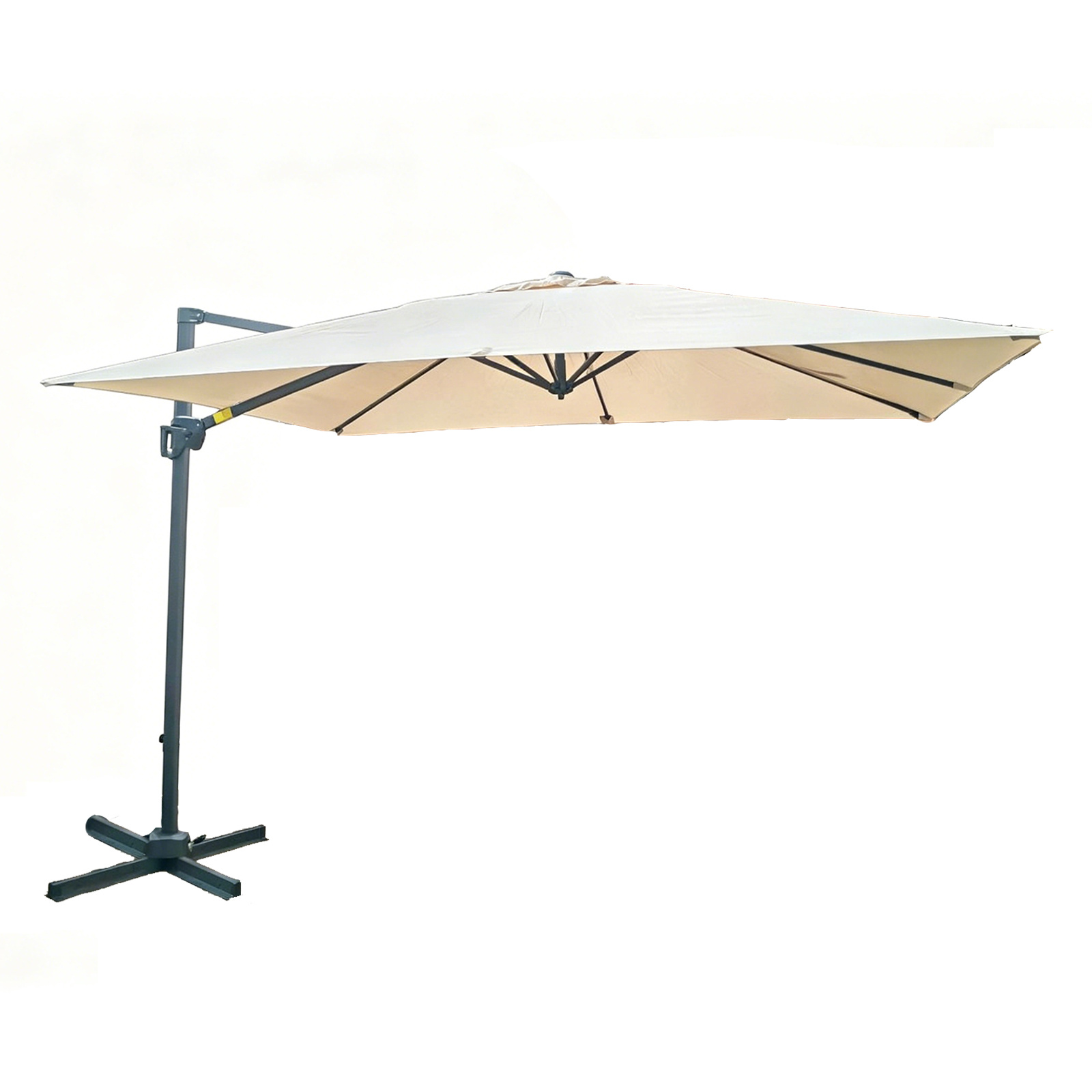 Costway Sombrilla Excéntrica 3x2m con Base Cruzada Rotación 360° Inclinable 8 Varillas Ventilación Superior para Patio Piscina Beige