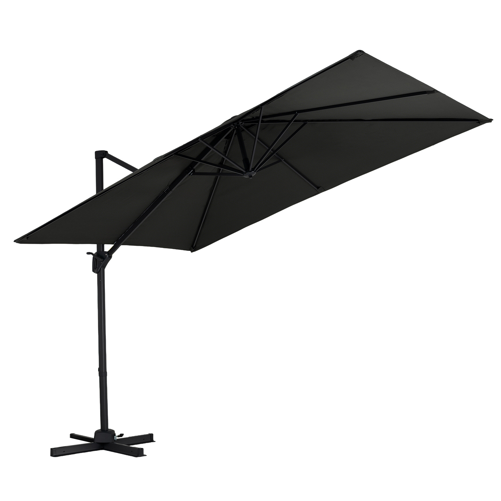 Costway Sombrilla Excéntrica 3x2m con Base Cruzada Rotación 360° Inclinable 8 Varillas Ventilación Superior para Patio Piscina Gris