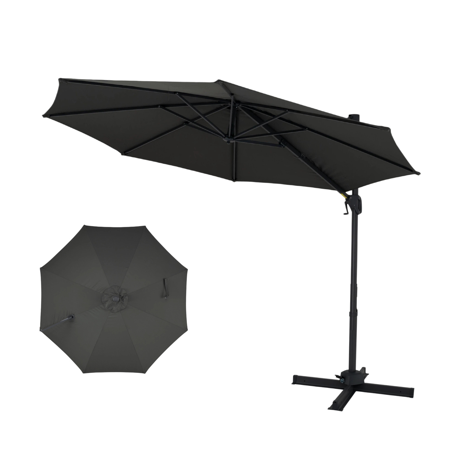 Costway Sombrilla Terraza Exterior 300cm con Rotación 360° Inclinable 8 Varillas de Metal Manivela para Jardín Patio Balcón Piscina Gris