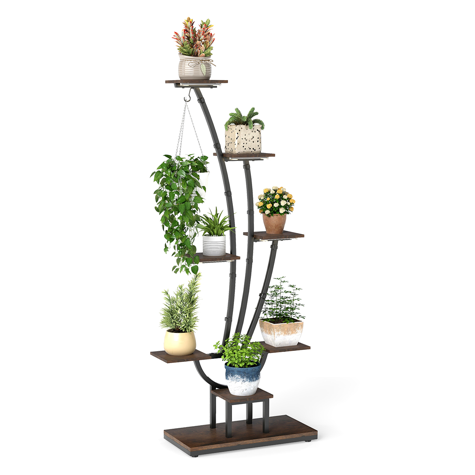 Soporte para Plantas de Interior con Luces Estante de Metal de 8 Niveles con Gancho para Estar Oficina 67 x 30 x 156 cm Marrón y Negro Costway