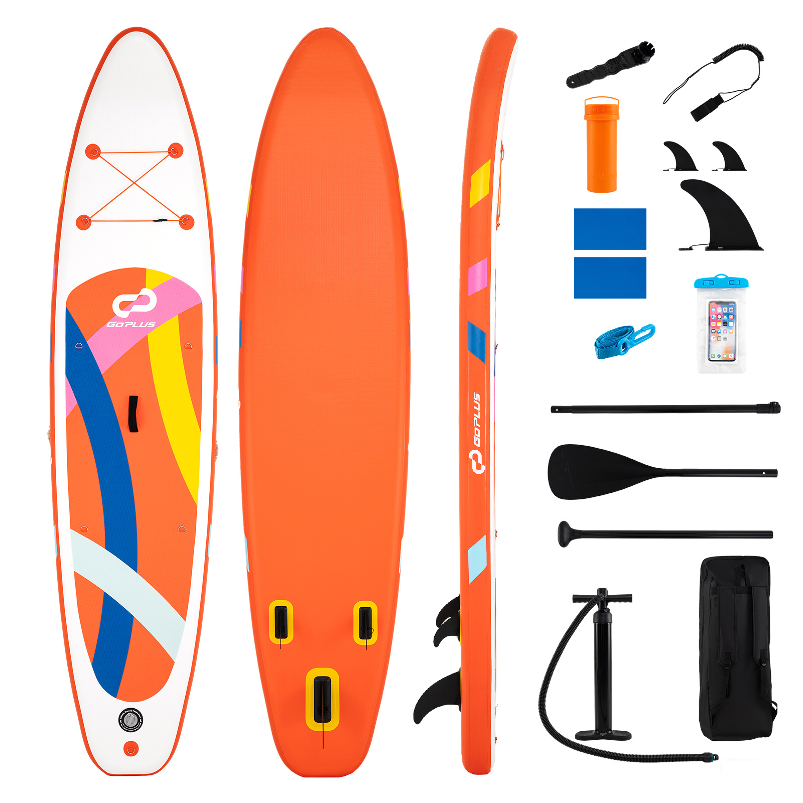 Costway Tabla Paddle Surf Hinchable SUP con Remo 3 Aletas Bomba Manual Mochila Kit Reparación Cubierta Impermeable Móvil Modelo III