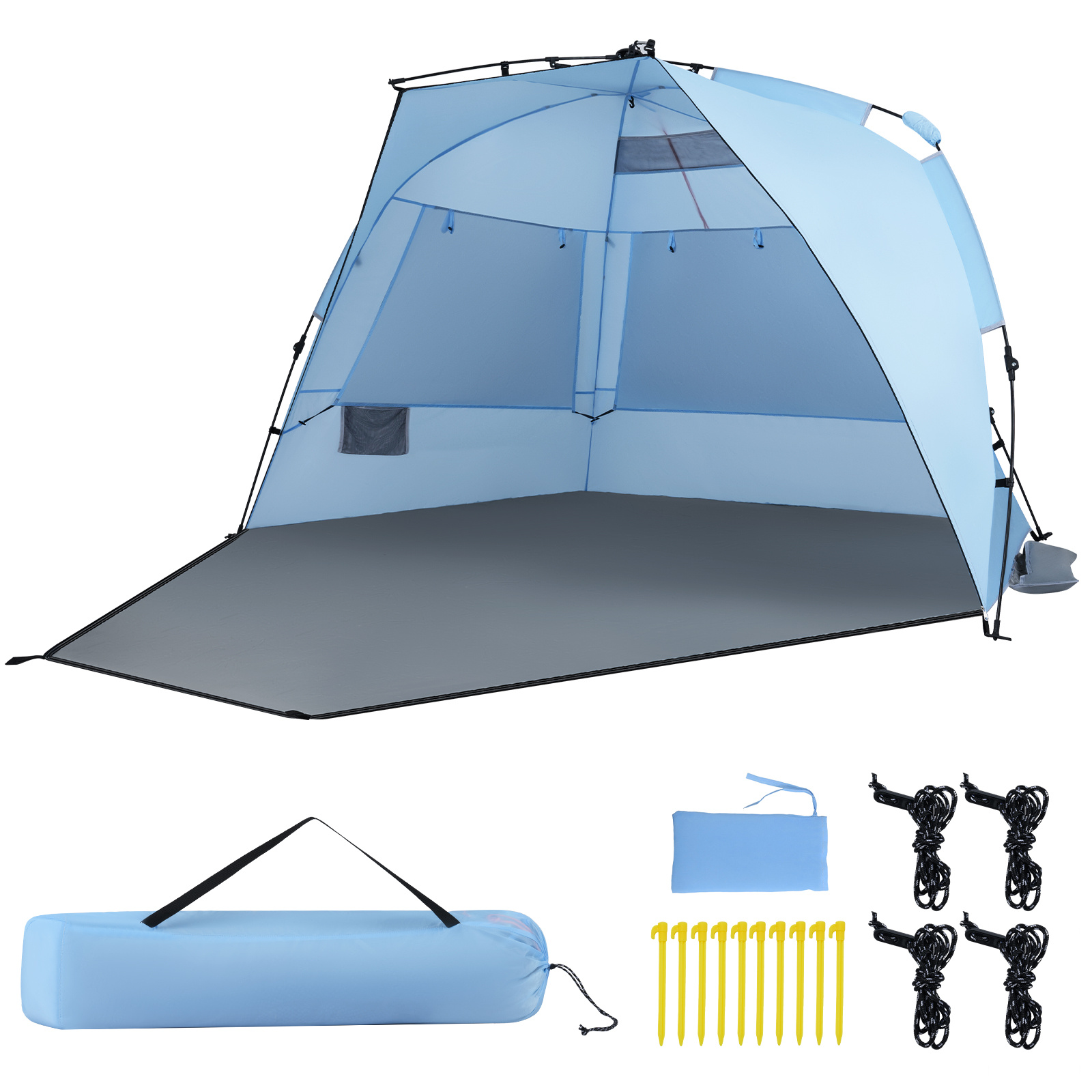 Tienda de Playa Instantánea Portátil con Suelo Extensible Ventanas de Malla Bolsa Transporte para Exterior 278x140x142cm Costway