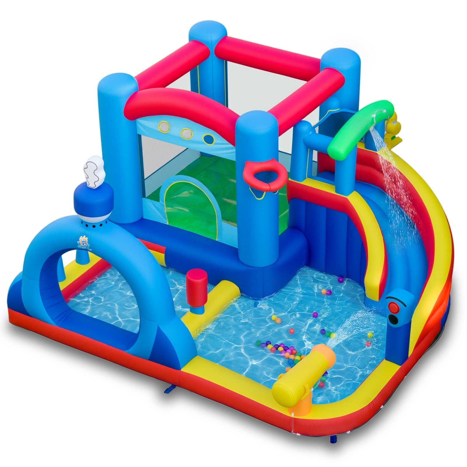 Tobogán Acuático Inflable con Parque Infantil Piscina de Salpicaduras Cañón de Agua y Juegos de Precisión Costway