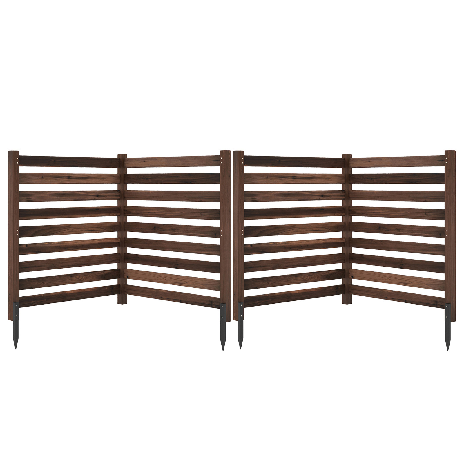 Costway Valla de Jardín 4 Paneles Madera Abeto con Estacas y Listones Pantalla de Privacidad para Aire Acondicionado Cubo Basura 98x107cm Marrón