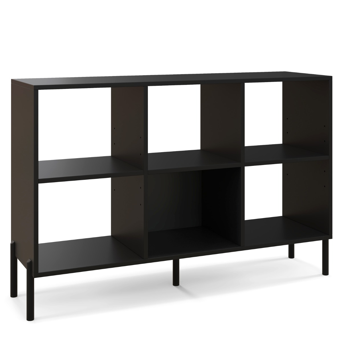 Librería Estantería de 6 Cubos de Madera de 2 Niveles con Patas de Metal Ajustables en 5 Posiciones120 x 35 x 79,5 cm Natural Negro Costway