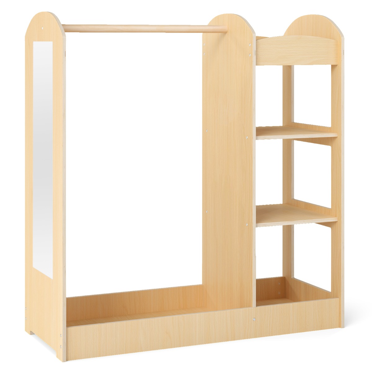 Centro de Vestir para Niños con Espejo Perchero de Ropa Armario de Almacenamiento de Juguetes y Disfraces 93,5 x 38 x 100 cm Natural Costway