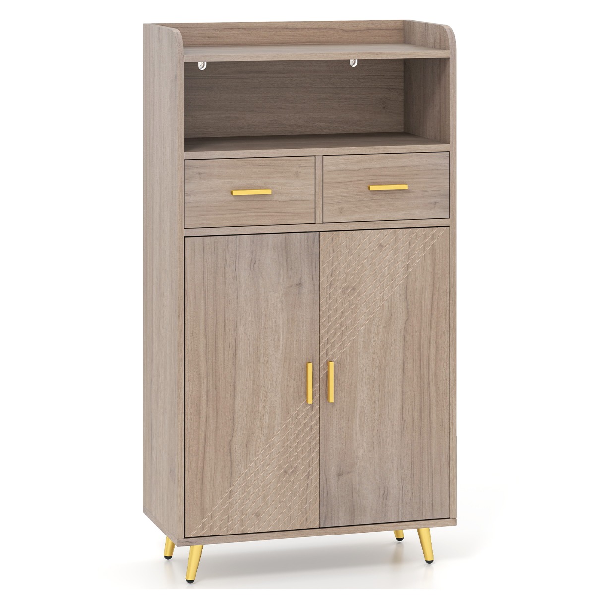 Armario de Cocina con Puertas 2 Cajones y Estante Ajustable Aparador Moderno 60 x 30 x 113 cm-Gris Costway