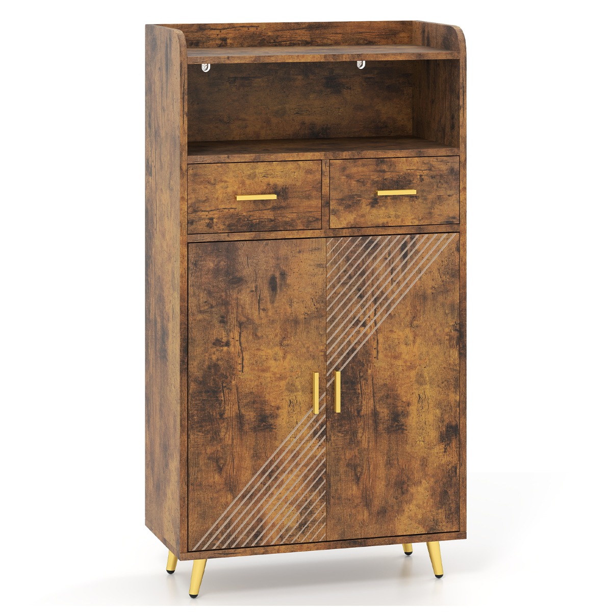 Armario de Cocina con Puertas 2 Cajones y Estante Ajustable Aparador Moderno 60 x 30 x 113 cm-Marrón Costway