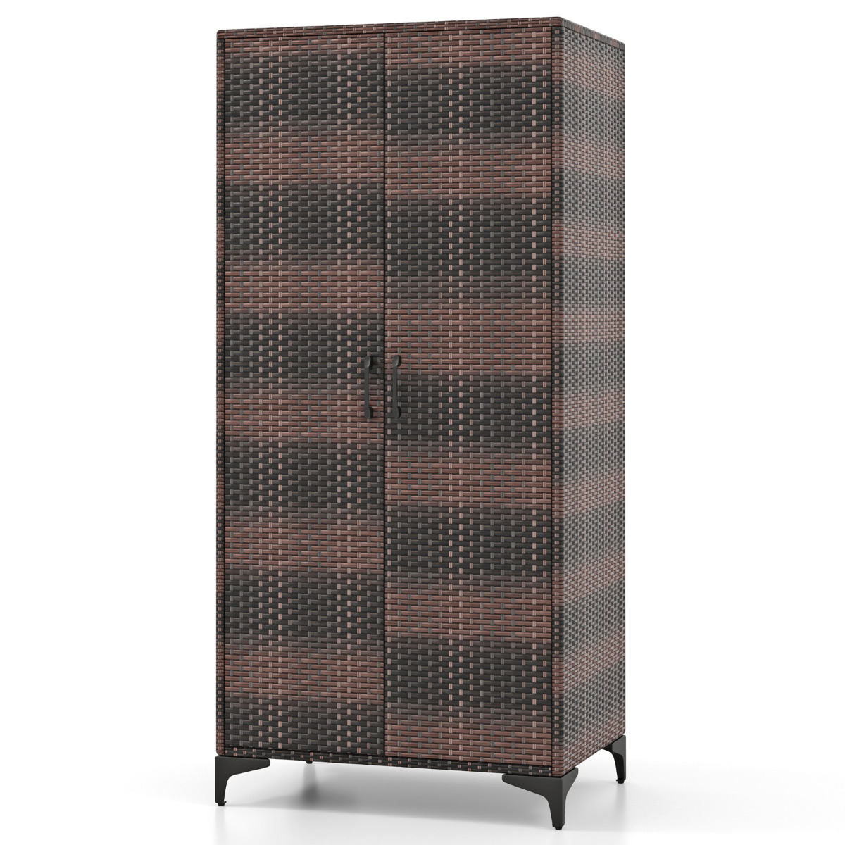 Armario de Mimbre con 2 Puertas de PE con Barra para Colgar y 4 Cubos de Almacenamiento Organizador de Ropa para Hogar Patio Garaje Marrón Costway
