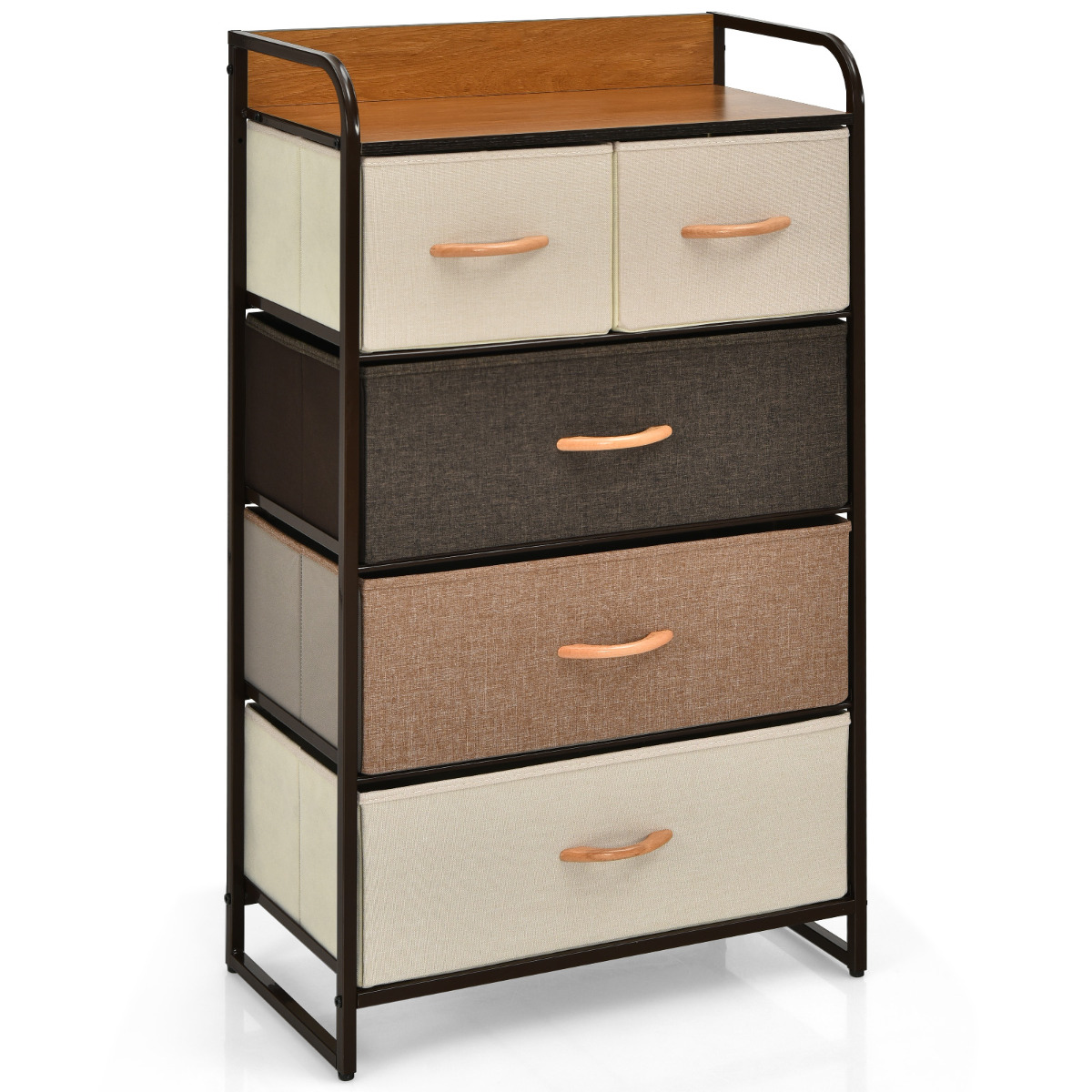 Costway Cajonera con 5 Cajones Organizador Vertical con Cajones Plegables en Tejido Cómoda en Acero y Madera para Entrada 58 x 29 x 99,5 cm