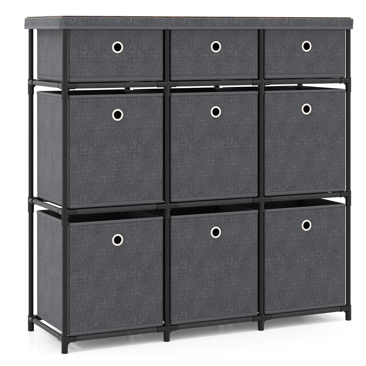 Cómoda con 9 Cajones Marco Metálico Cestas de Tela Plegables para Hogar Gris Costway