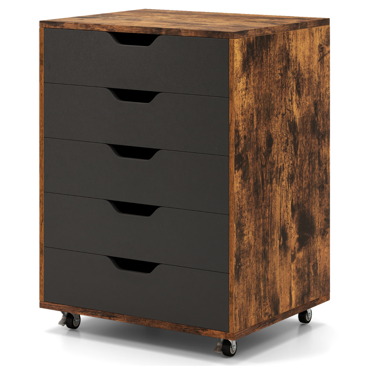 Cajonera Organizador con 5 Cajones Cajonera para Documentos con Ruedas Mesita de Noche para Casa Oficina 49 x 40 x 65 cm Marrón Costway