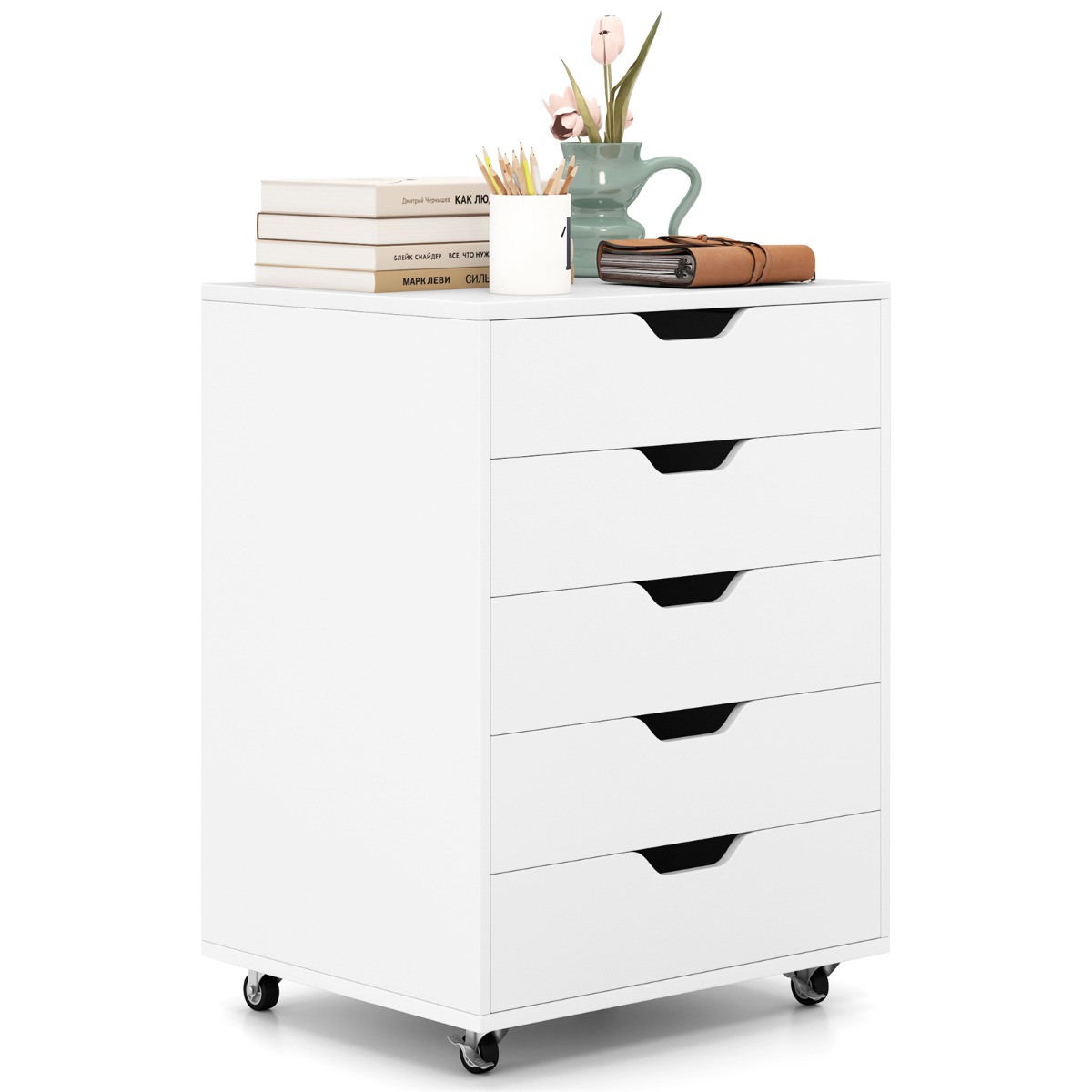 Cajonera Organizador con 5 Cajones Cajonera para Documentos con Ruedas para Casa Oficina Blanco 49 x 40 x 65 cm Costway