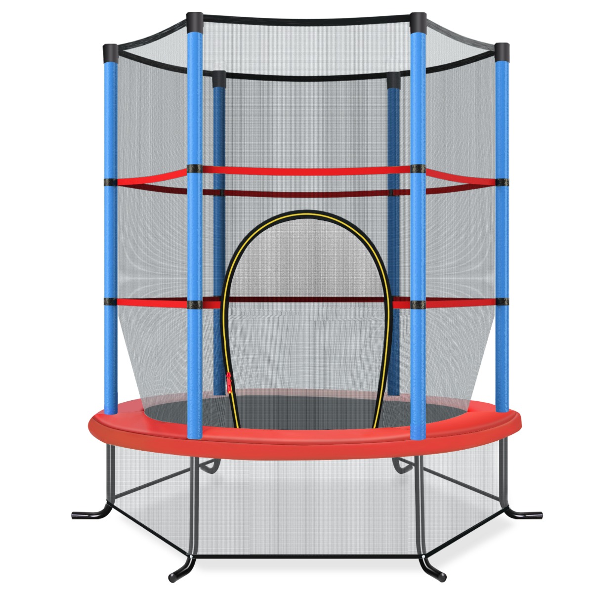 Cama Elástica para Niños 191 cm con Red de Seguridad y Almohadilla para Muelles Recreativa Estructura en Acero-Azul Costway
