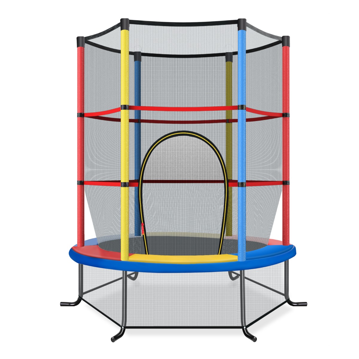 Cama Elástica para Niños 191 cm con Red de Seguridad y Almohadilla para Muelles Recreativa Estructura en Acero-Multicolor Costway