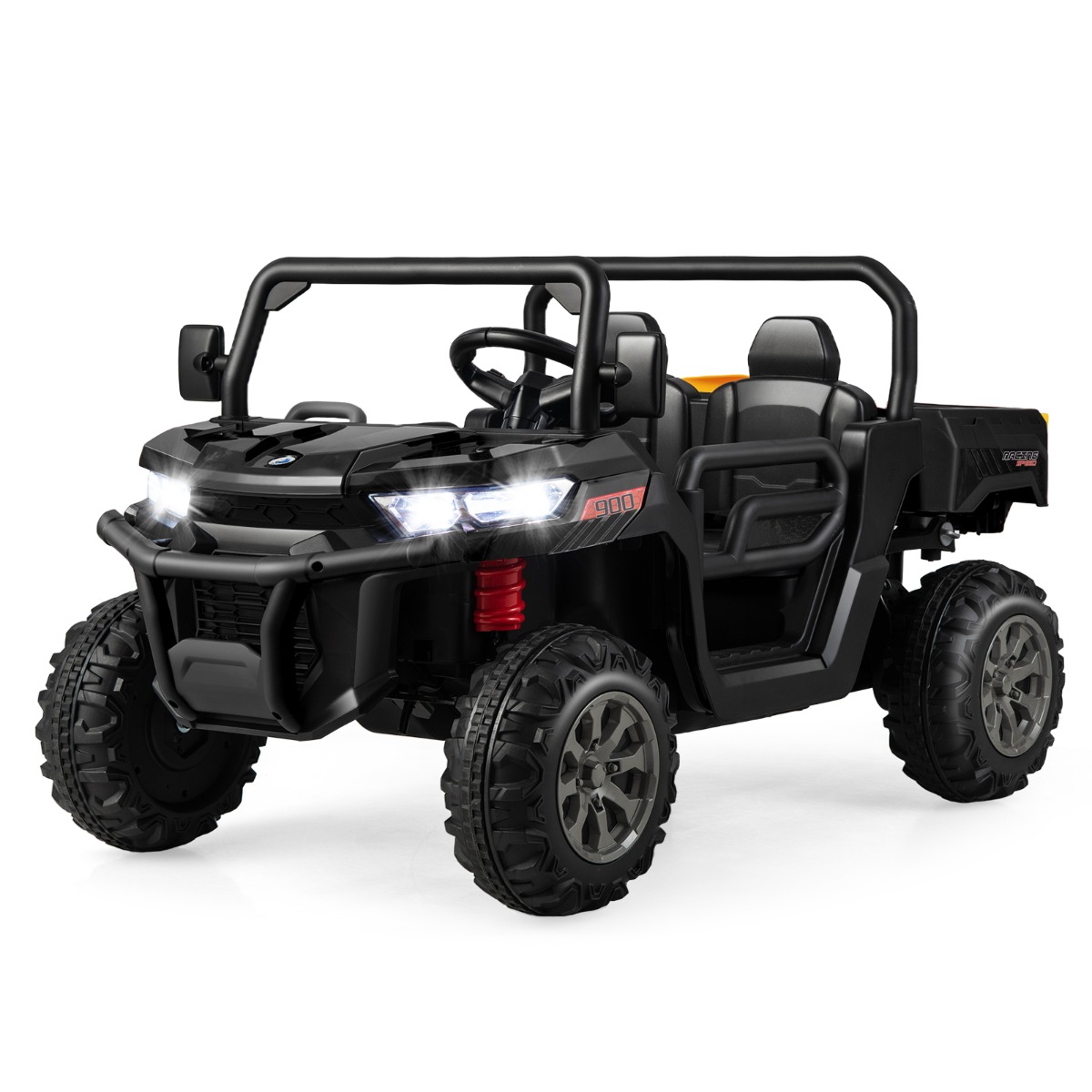 Camión Eléctrico de 2 Plazas para Niños Tractor con Volquete Mando a Distancia Conexión Inalámbrica Música USB 119 x 68 x 65 cm Negro Costway