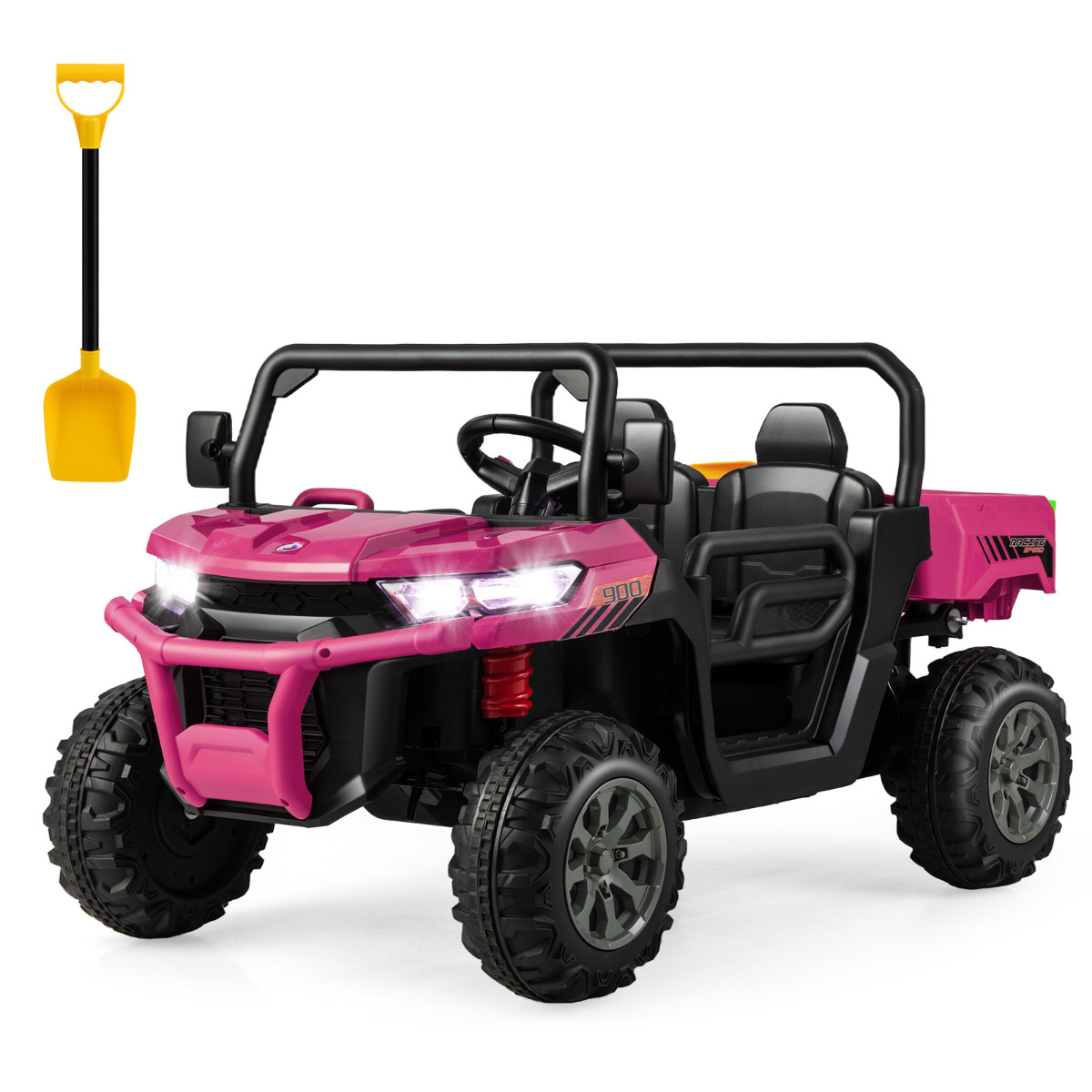 Camión Eléctrico de 2 Plazas para Niños Tractor con Volquete Mando a Distancia Conexión Inalámbrica Música USB 119 x 68 x 65 cm Rosa Costway