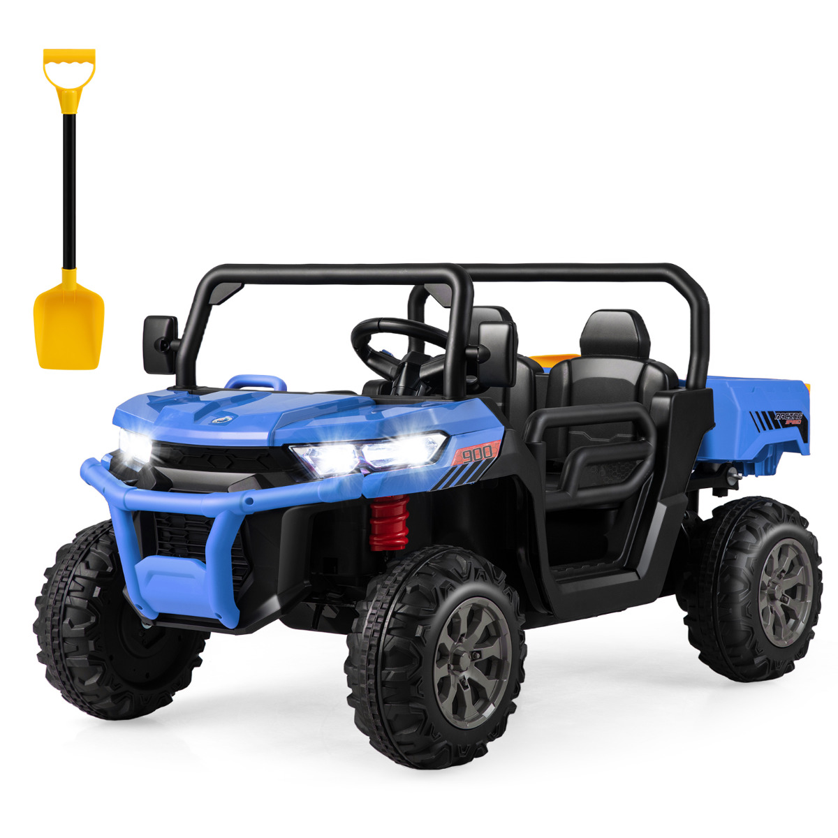 Camión Eléctrico de 2 Plazas para Niños Tractor con Volquete Mando a Distancia Conexión Inalámbrica Música USB 119 x 68 x 65 cm Azul Costway