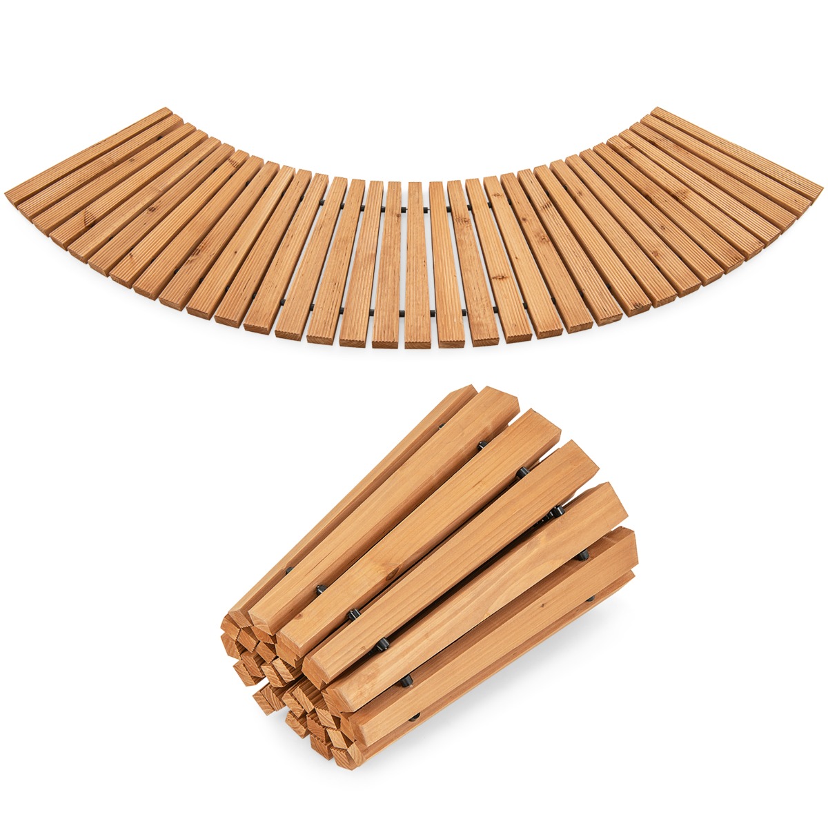 Camino de Césped Patio Pasarela Enrollable de Madera de Abeto con Superficie Antideslizante Alambres de Metal 30 x 43 x 20 cm Natural Costway