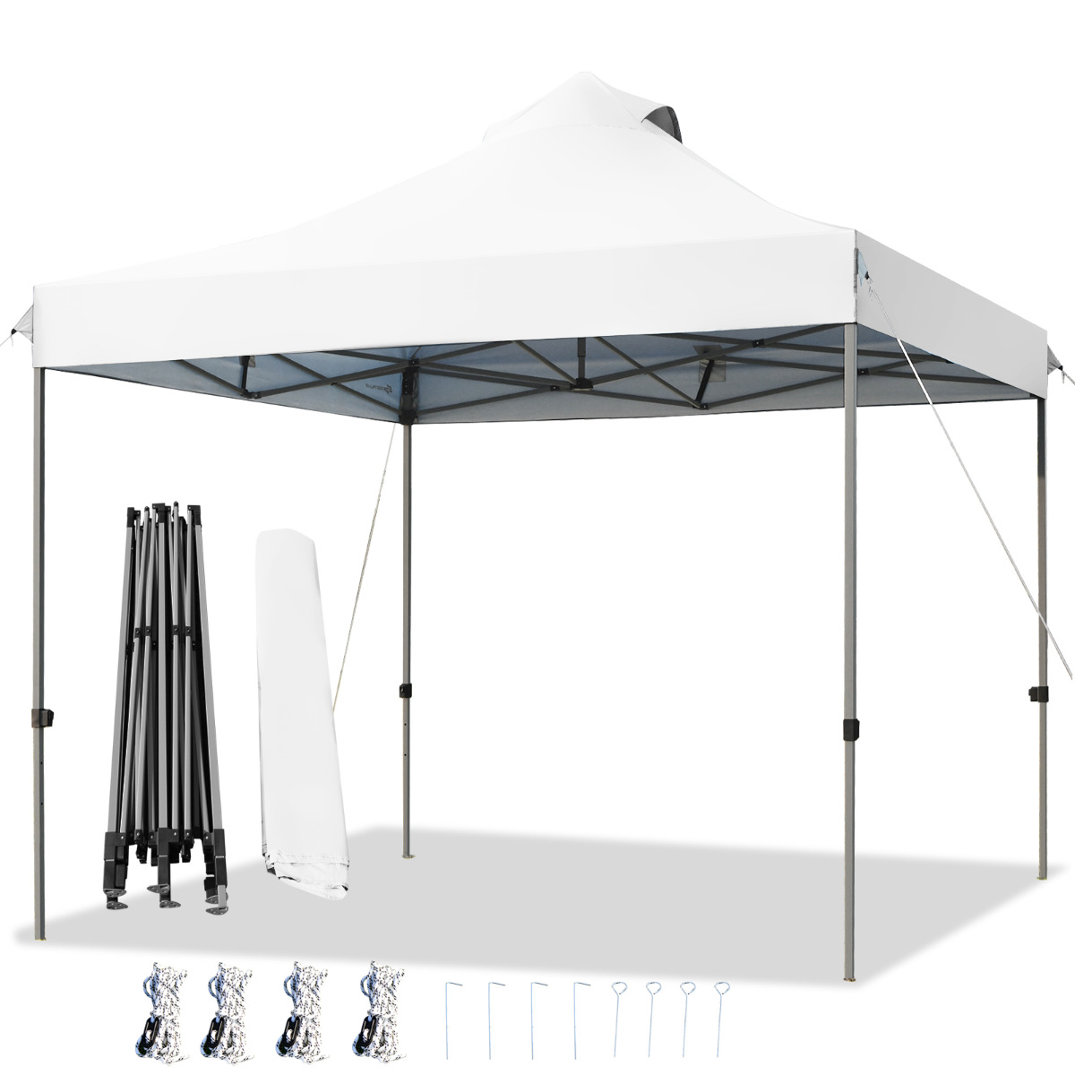 Costway Carpa con Dosel Desplegable de 3 x 3 m Toldo Portátil Impermeable con Bolsa de Transporte Ruedas 3 Alturas Ajustables para Jardín Blanco