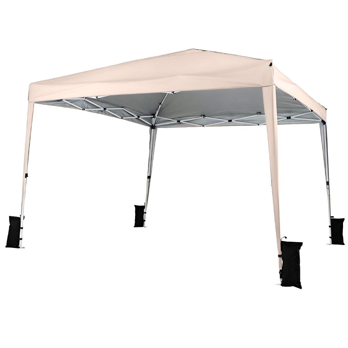 Carpa Plegable 3x3m Cenador Ajustable Marco Metálico Impermeable con Estacas Sacos Arena Bolsa Transporte para Camping Fiestas Beige Costway