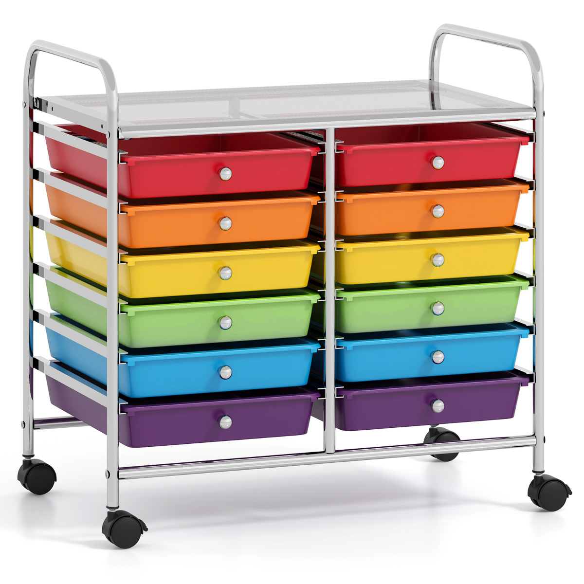 Carrito Auxiliar con Ruedas Carrito de Almacenamiento con 12 Cajones Extraíbles Organizador con Mangos para Cocina 64 x 38 x 62 cm Multicolor 1