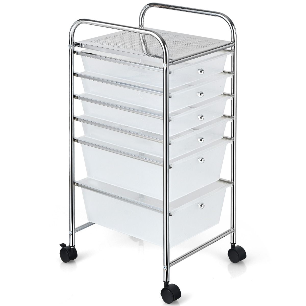 Carrito con Ruedas Baño Carro Auxiliar Almacenamiento con 6 Cajones Apilables Extraíbles para Cocina Oficina 34 x 43,5 x 76 cm Transparente Costway