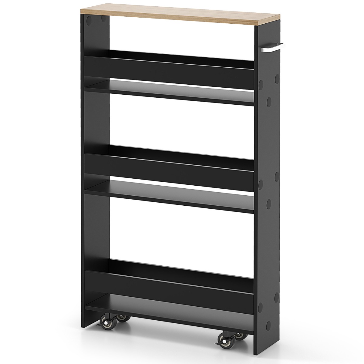 Carrito Delgado 20cm para Cocina con 4 Niveles Ruedas Bloqueables Asa y Barandillas Deslizable para Sala Estar Cocina Negro+Natural Costway