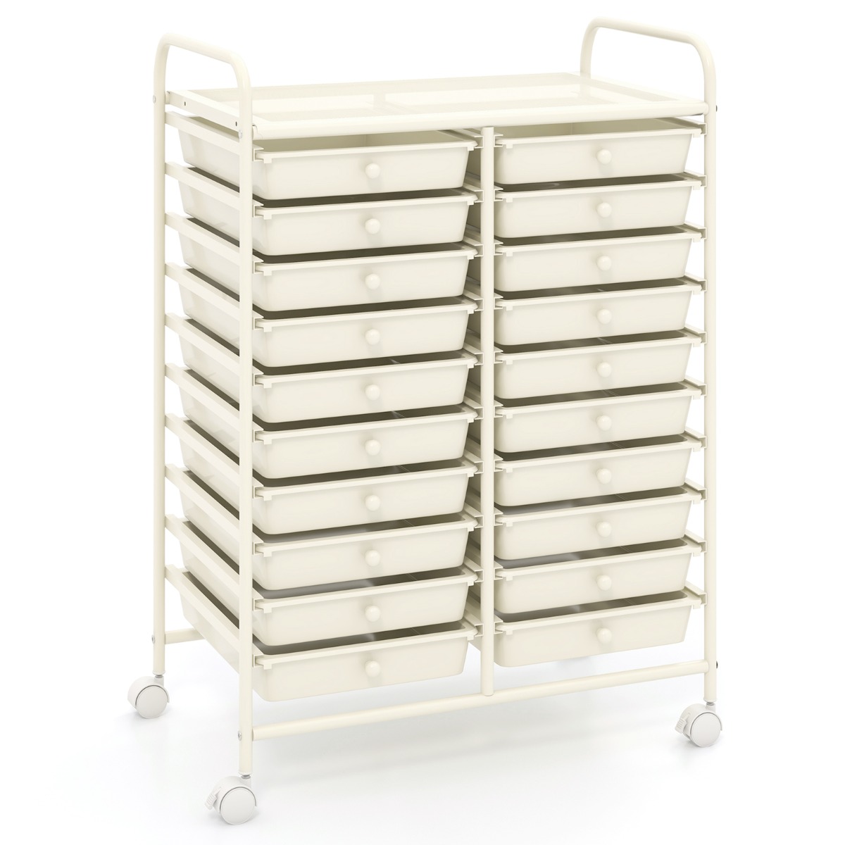 Carro con 20 Cajones Carrito Multiuso Ligero Cajonera Organizador Herramientas para Escuela Oficina Salón 64 x 39 x 88 cm Blanco Costway