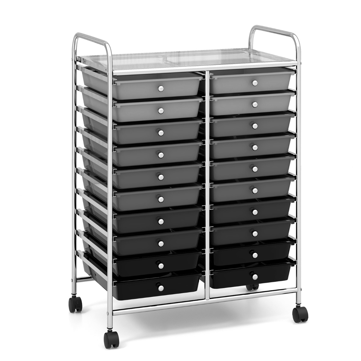 Carrito Auxiliar con 4 Ruedas Carro con 20 Cajones 2 Ruedas con Frenos Carro de Almacenamiento de Estructura Metálica Negro Costway