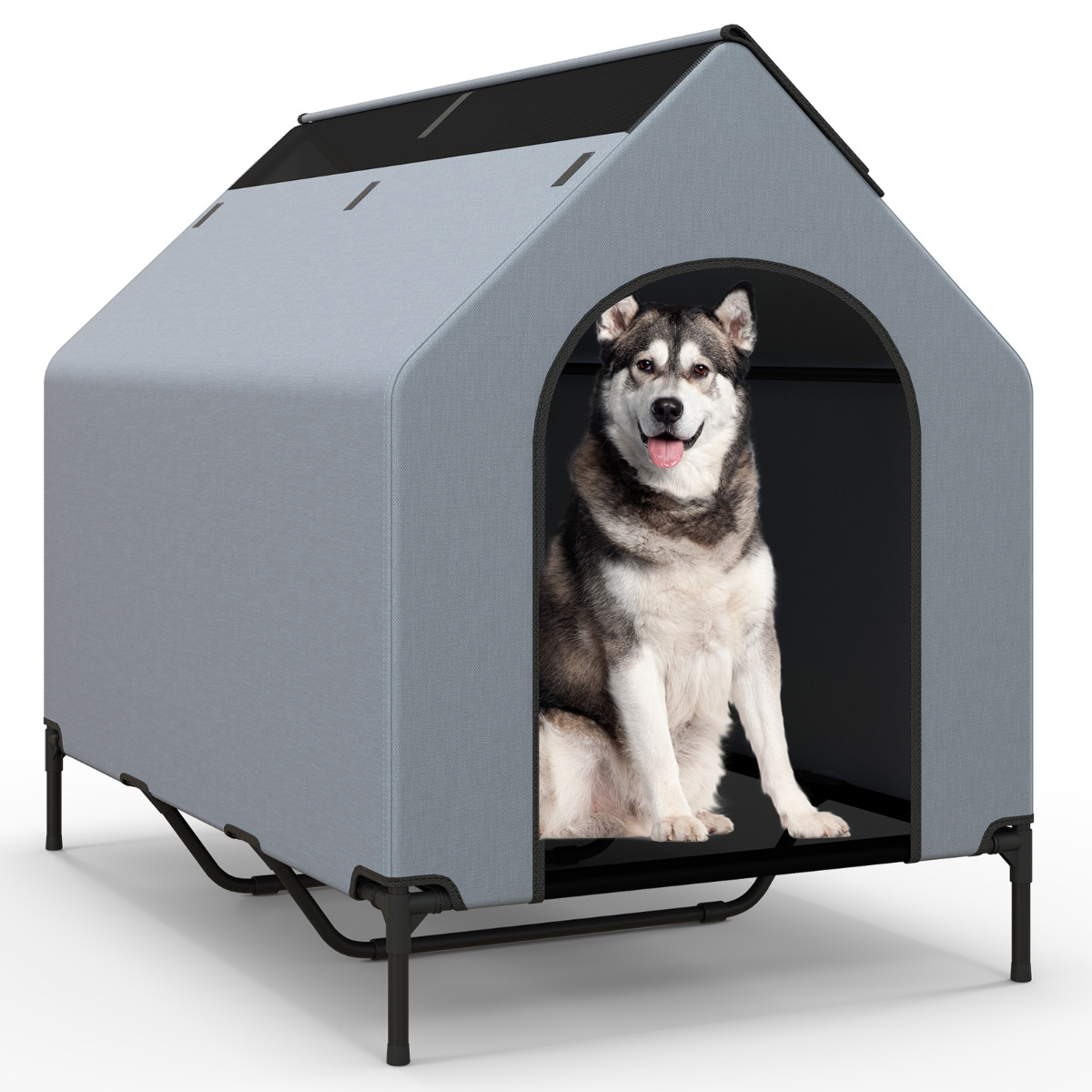 Casa Elevada para Perros de 132 CM para Razas Pequeñas con Ventanas Ventiladas Cubierta Extraíble para Interior y Exterior Costway