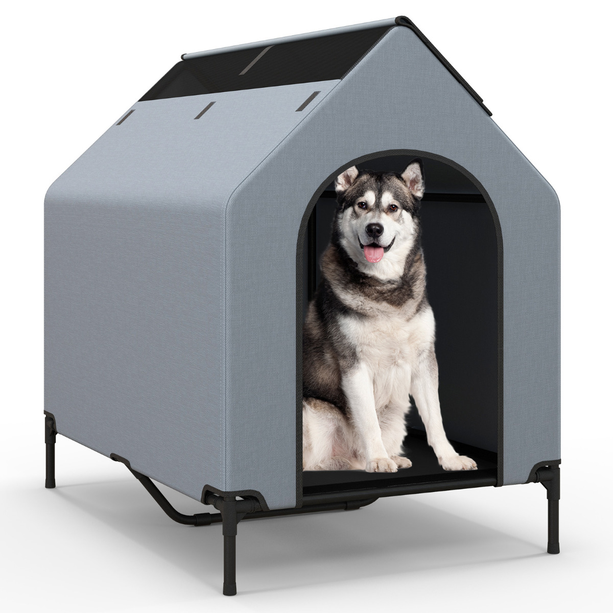 Casa Elevada para Perros de 110 CM para Razas Pequeñas con Ventanas Ventiladas Cubierta Extraíble para Interior y Exterior Costway