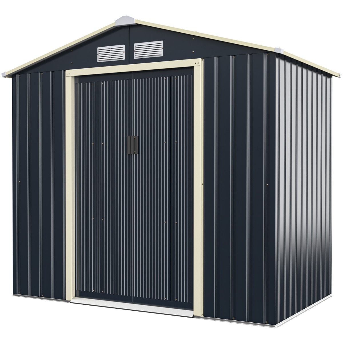 Caseta de Metal para Exterior Cobertizo con 4 Respiraderos Puertas Individuales Correderas Casita Organizador para Jardín-Principal + Extensión-213 x