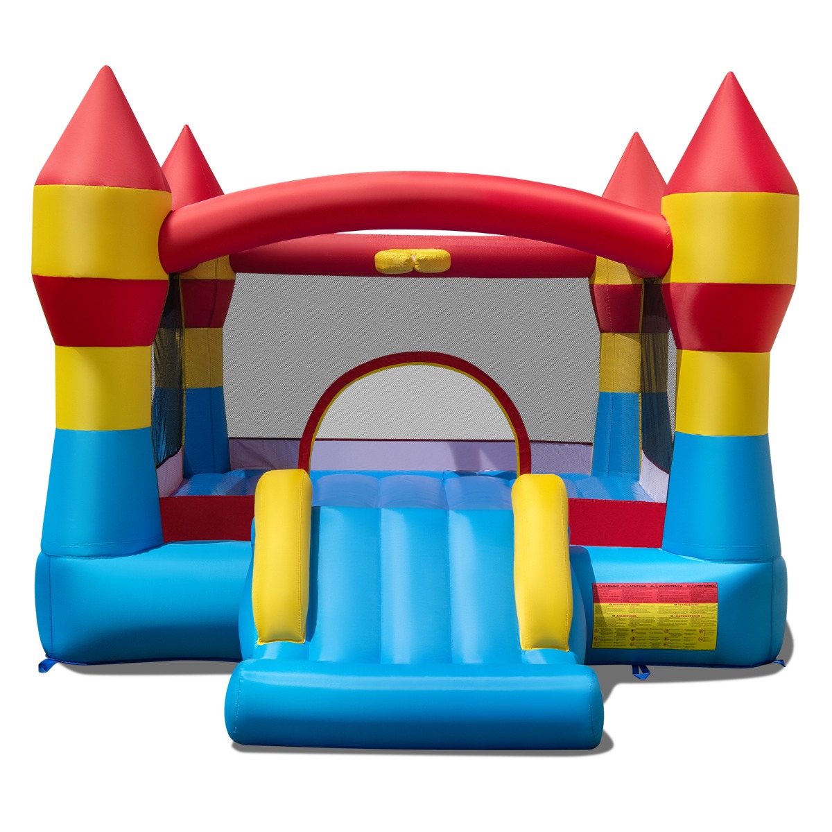 Costway Castillo Inflable 3 en 1 para Niños con Tobogán Zona de Salto y Aro de Baloncesto Uso Interior Exterior Jardín Césped Fiestas