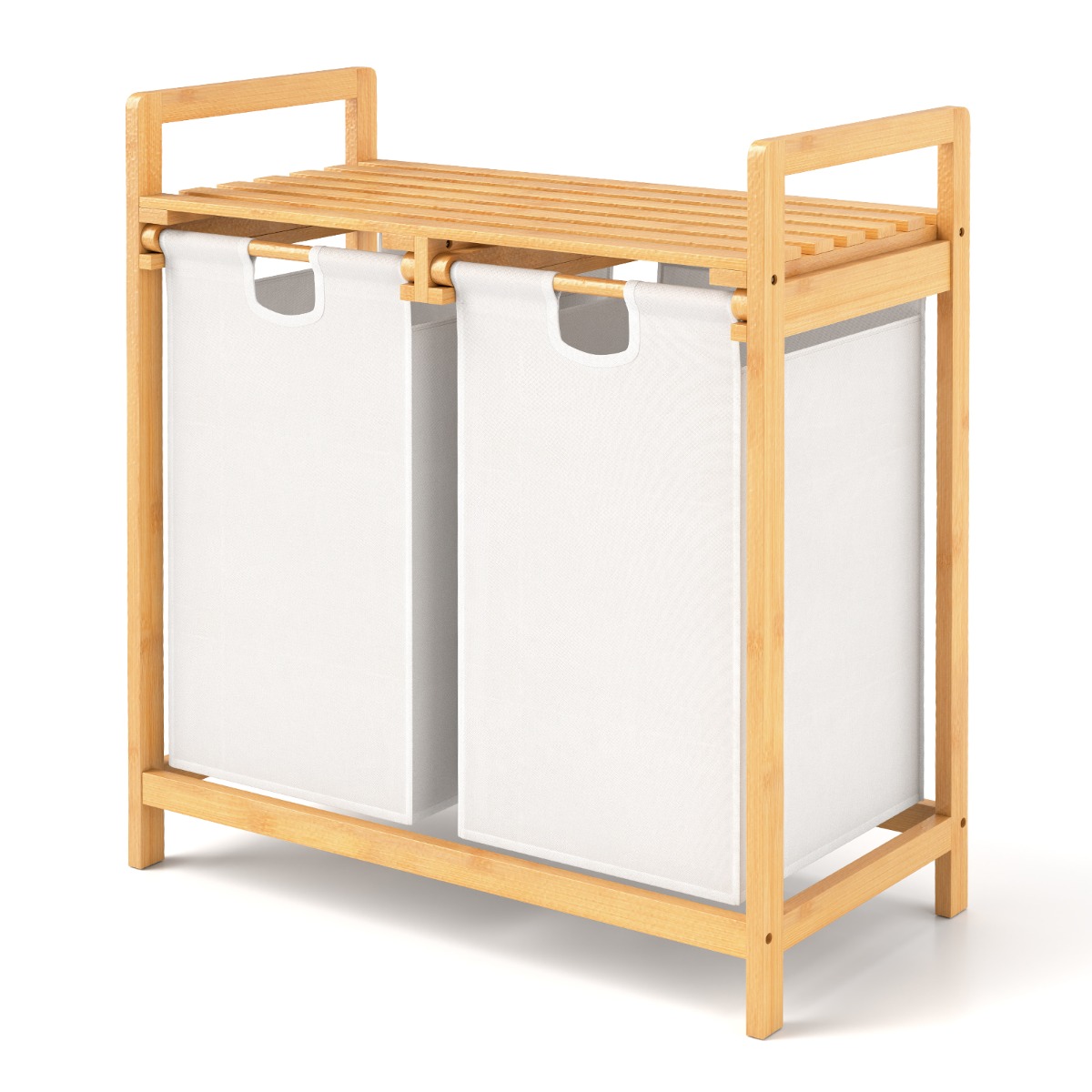 Cesta de Ropa Sucia de Bambú Doble Compartimiento Organizador con Bolsas Removibles para Lavandería Baño 64 x 33 x 73 cm Blanco Costway