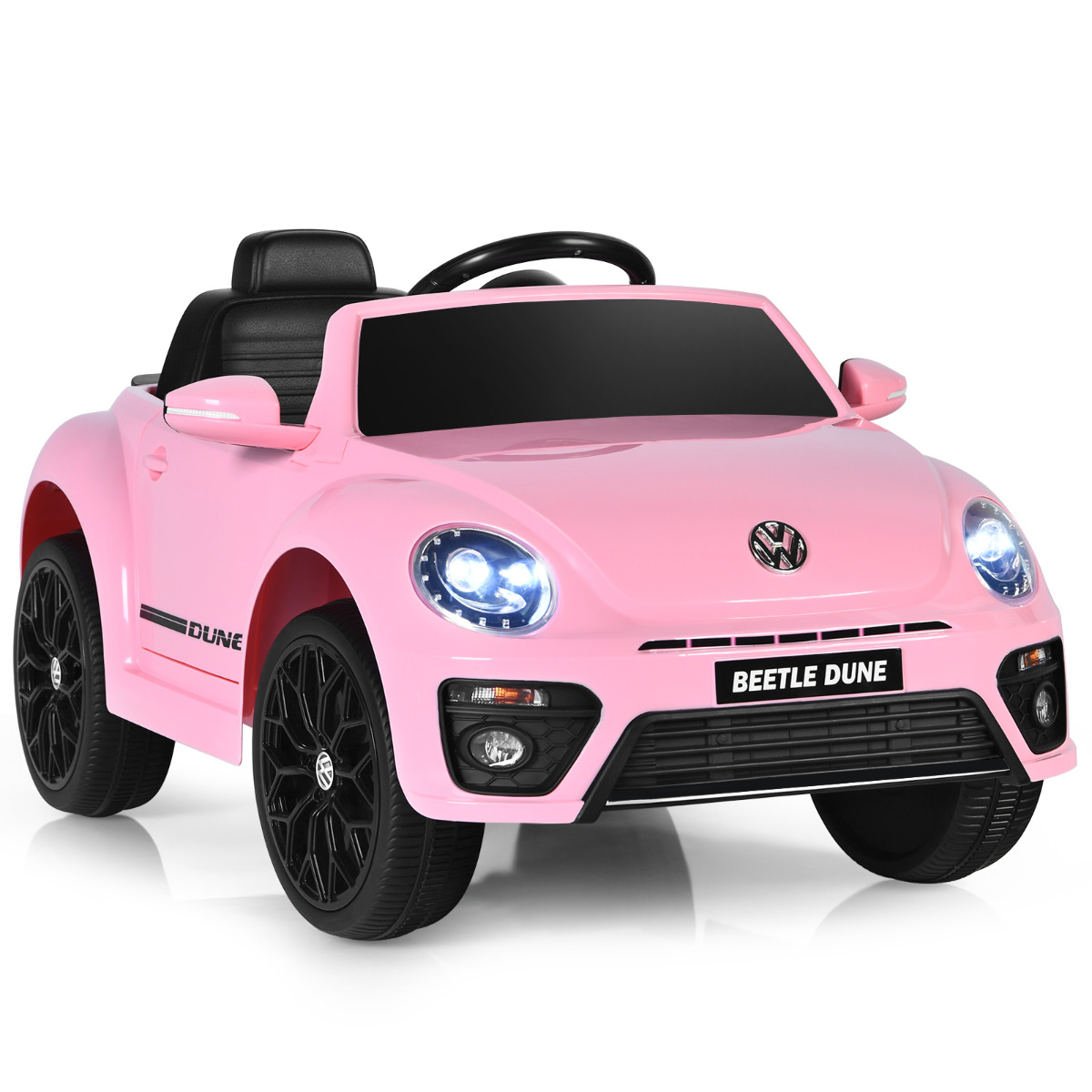 Coche Eléctrico Volkswagen Beetle para Niños Coche de Bateria 12V con Control Remoto Luces Música Vehículo Motorizado 95 x 56 x 47 cm Rosa Costway