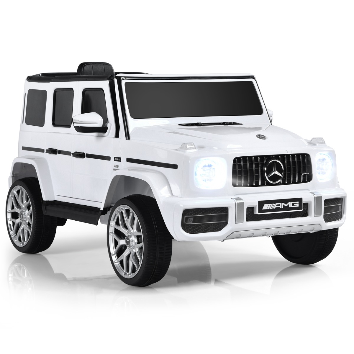 Coche Eléctrico Infantil 12V con 2 Puertas Música Mando a Distancia Clacson Luces LED y Cinturón de Seguridad para 3-8 Años Blanco Costway