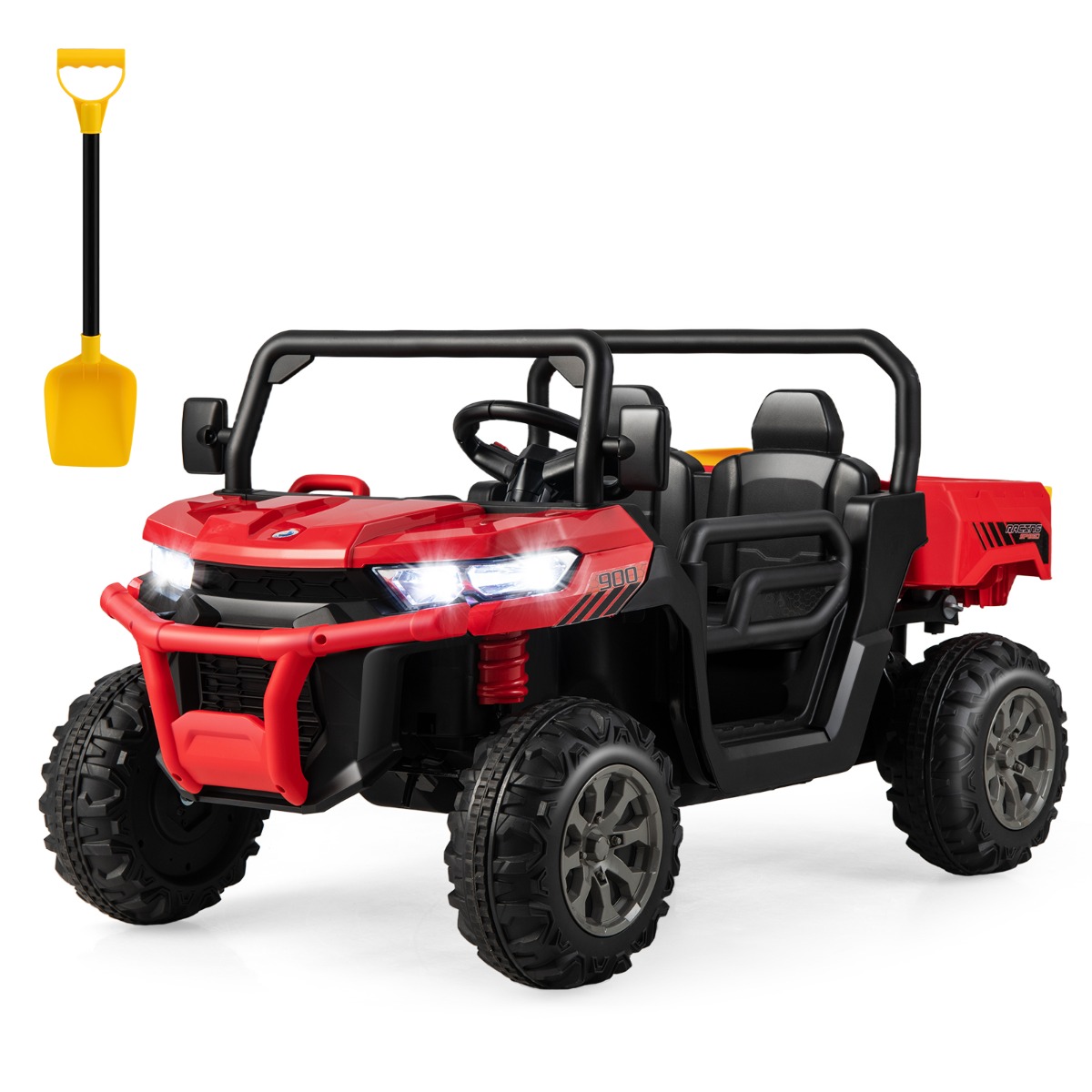 Camión Eléctrico de 2 Plazas para Niños Tractor con Volquete Mando a Distancia Conexión Inalámbrica Música USB 119 x 68 x 65 cm Rojo Costway
