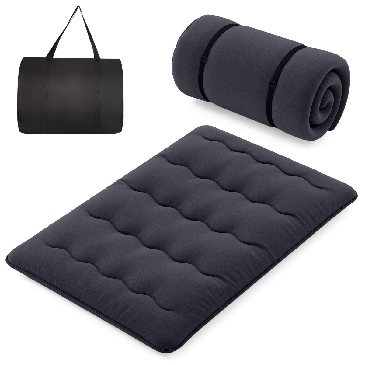 Colchón Enrollable Para el Suelo Tapete de Tatami con Funda Lavable Colchoneta Portátil con Bolsa de Transporte-Negro-200 x 140 x 10 cm Costway