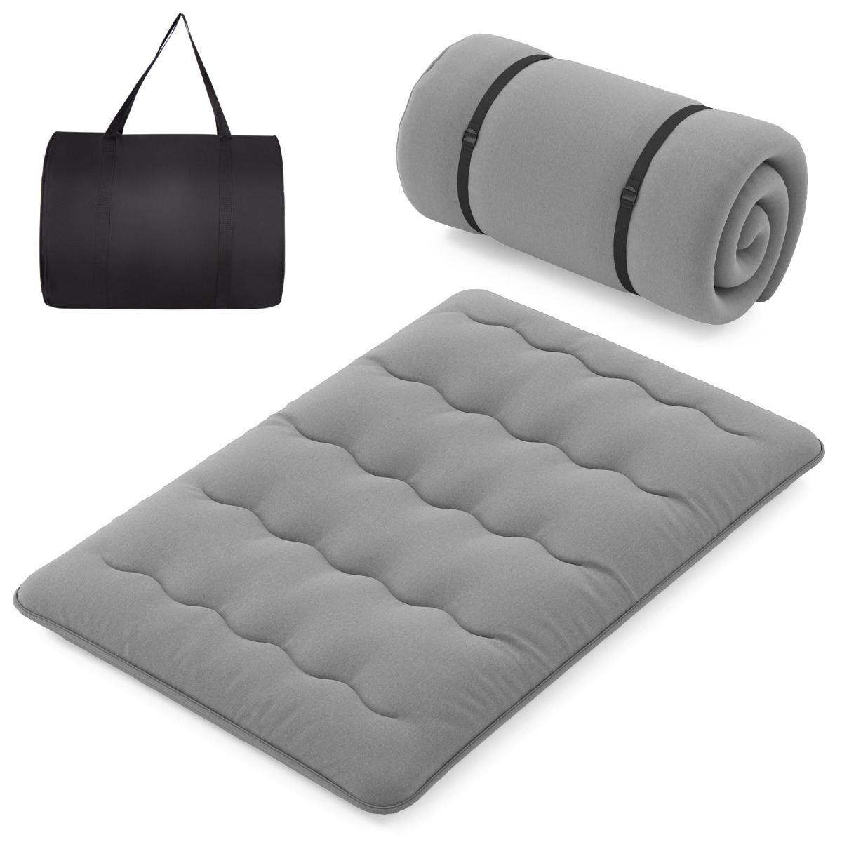 Colchón Enrollable Para el Suelo Tapete de Tatami con Funda Lavable Colchoneta Portátil con Bolsa de Transporte-Gris-200 x 140 x 10 cm Costway