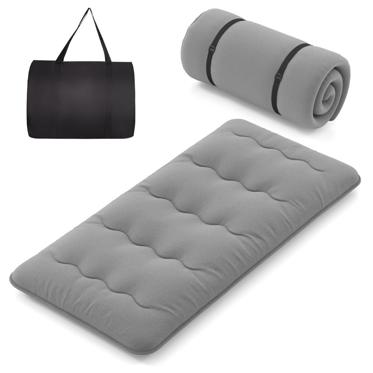 Colchón Enrollable Para el Suelo Tapete de Tatami con Funda Lavable Colchoneta Portátil con Bolsa de Transporte-Gris-200 x 90 x 10 cm Costway