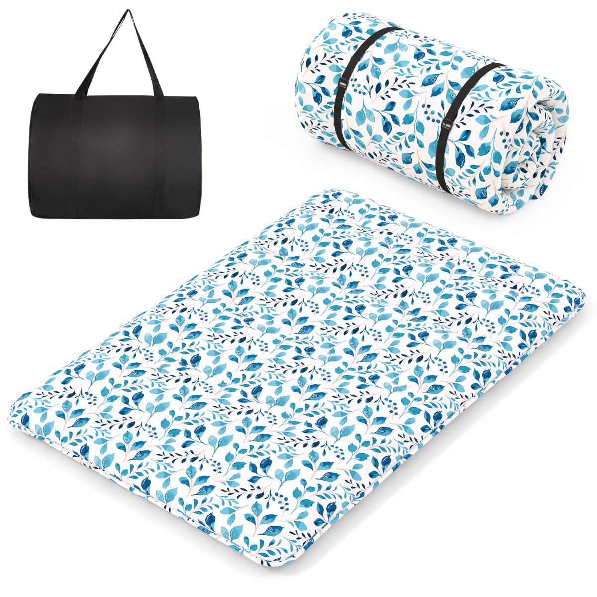 Colchón Enrollable Para el Suelo Tapete de Tatami con Funda Lavable Colchoneta Portátil con Bolsa de Transporte-Azul Claro-200 x 140 x 10 cm Costway