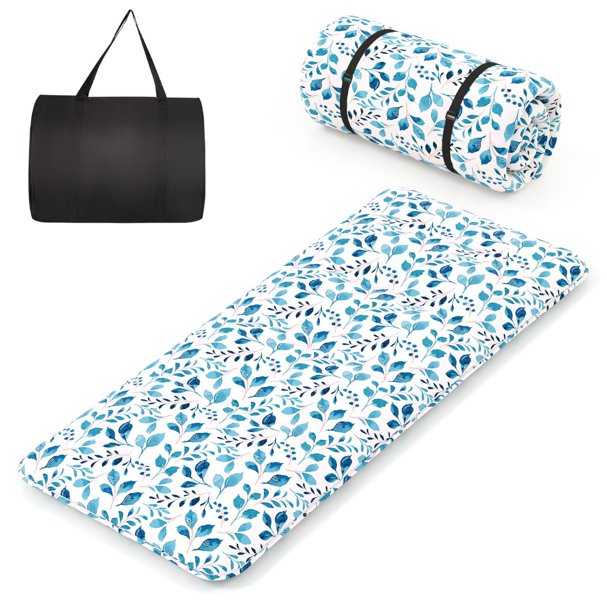 Colchón Enrollable Para el Suelo Tapete de Tatami con Funda Lavable Colchoneta Portátil con Bolsa de Transporte-Azul Claro-200 x 90 x 10 cm Costway