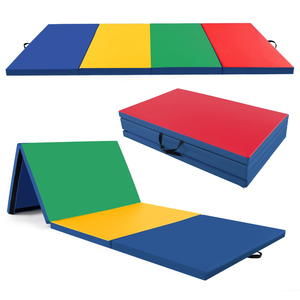 Colchoneta de Ejercicios Plegable de 4 Paneles con Asas de Transporte Cierre Tapete para Estiramientos 300 x 117 x 5 cm Multicolor 1 Costway