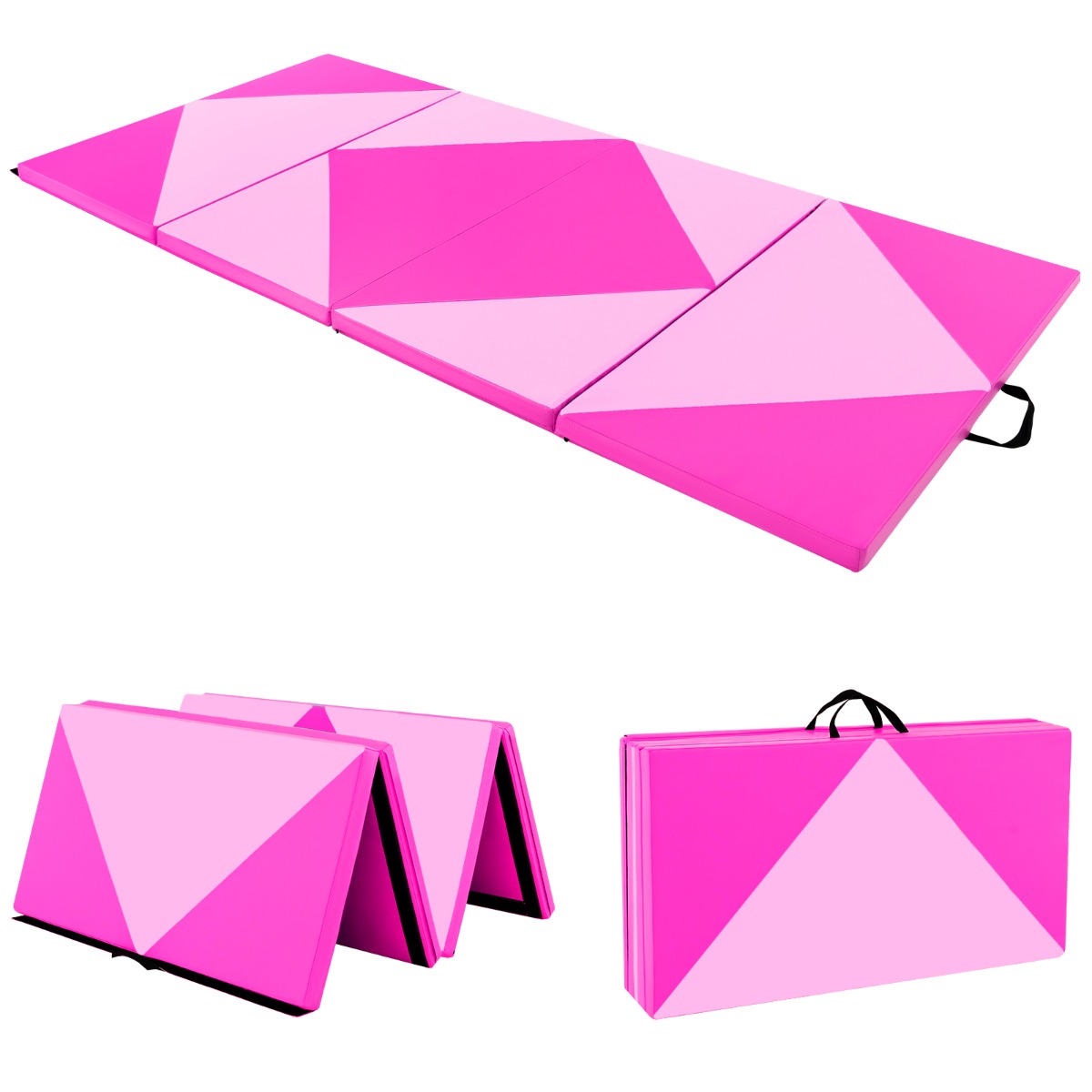 Colchoneta de Gimnasia Plegable 240 x 117 x 5 cm de Gimnasia de Piel PU para Ejercicio Aeróbico Colchoneta Multifuncional Púrpura y Rosa Costway