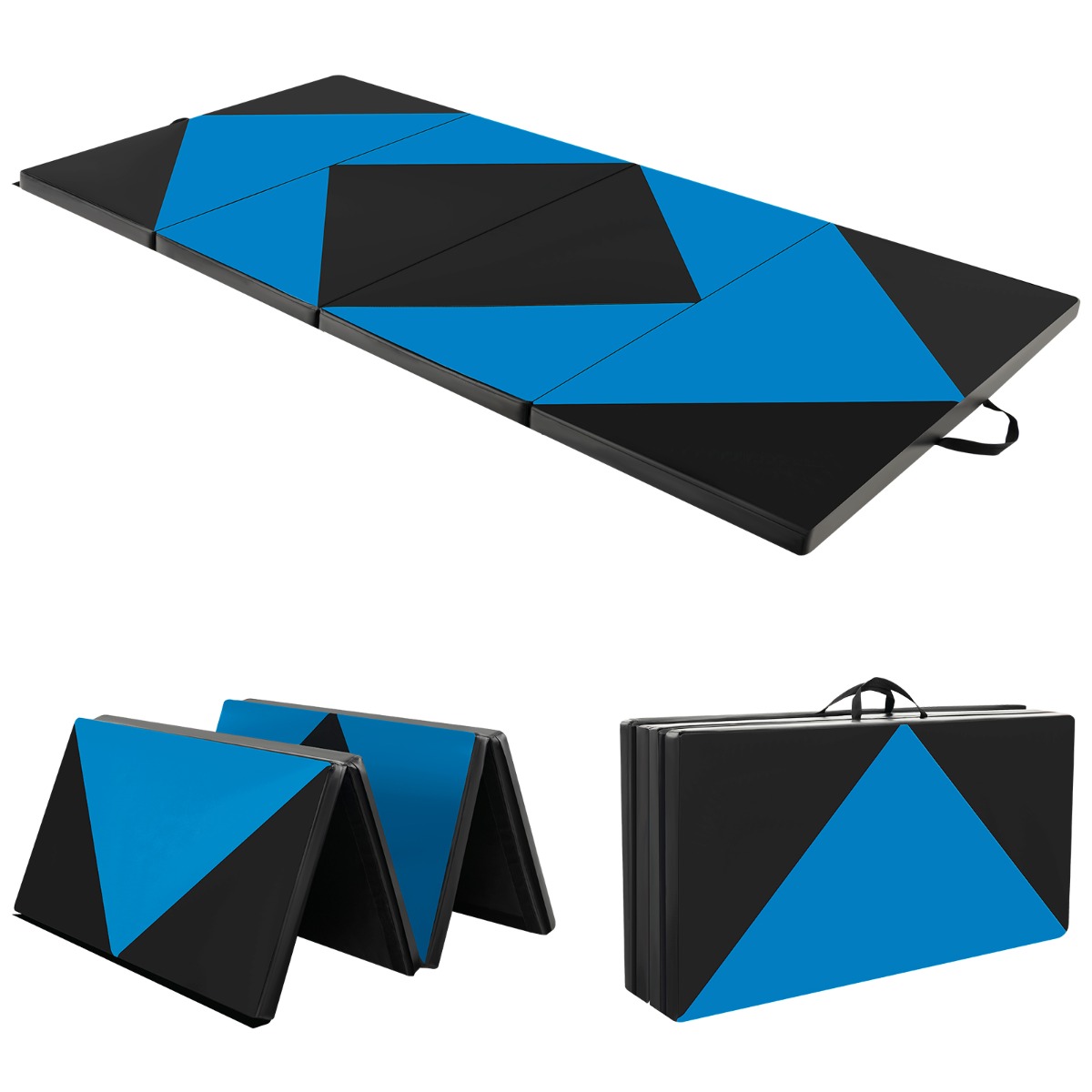 117 x 240 x 5 cm Colchoneta de Gimnasia de 4 Paneles con Asas de Transporte Colchoneta de Ejercicios Plegable Adecuada Azul y Negro Costway