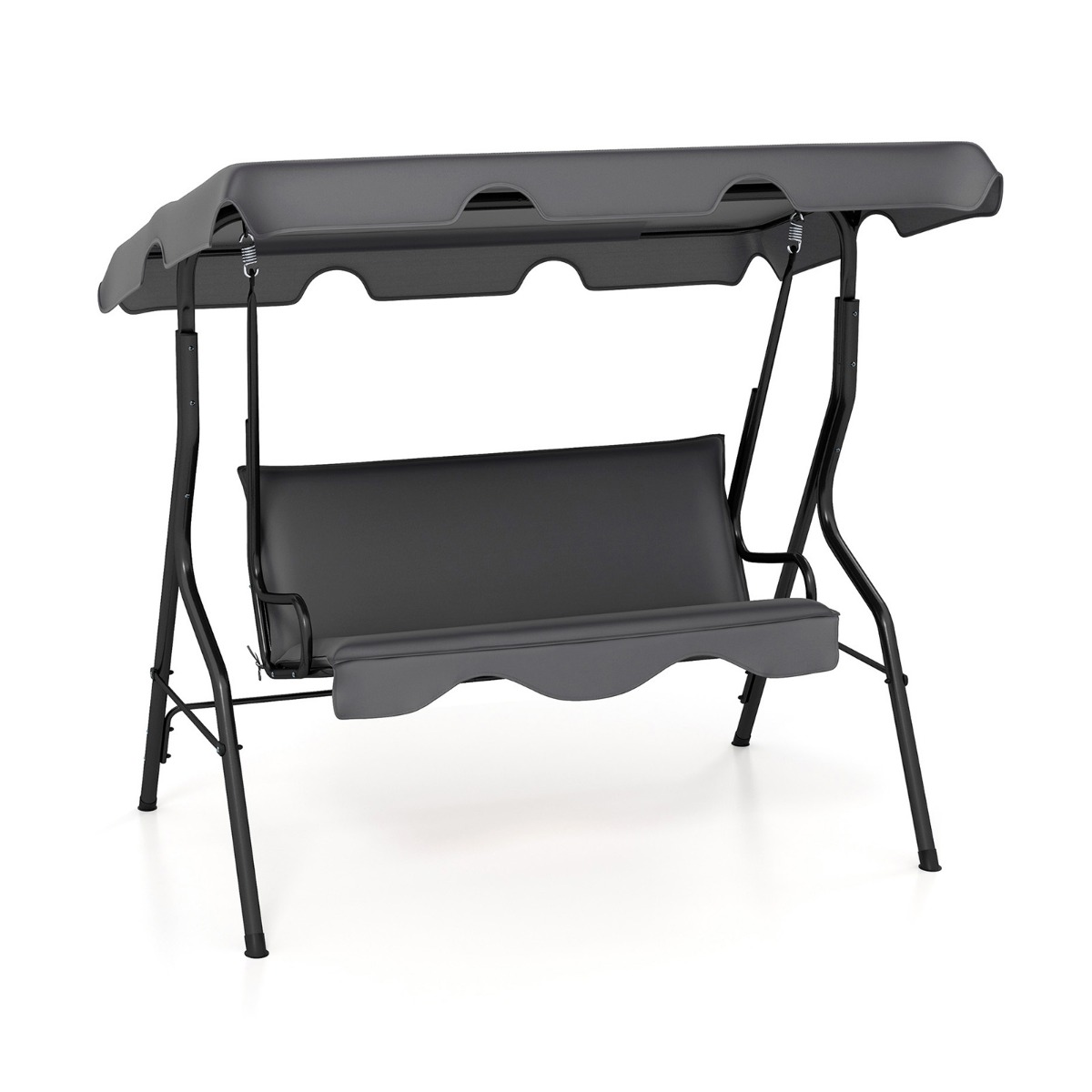 Silla Columpio para 3 Personas con Toldo Ajustable y Cojín Extraíble para Jardín Patio Gris Costway